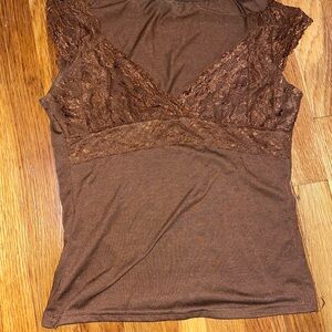 Brown Lace Sleeveless Top